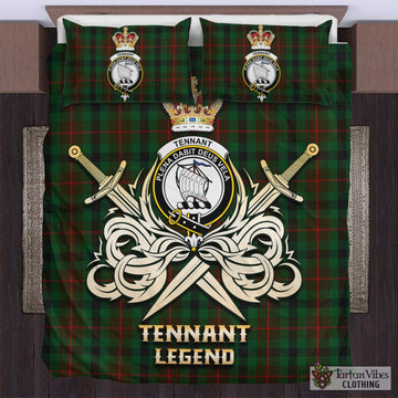 Tennant Tartan Bedding Set with Clan Crest and the Golden Sword of Courageous Legacy