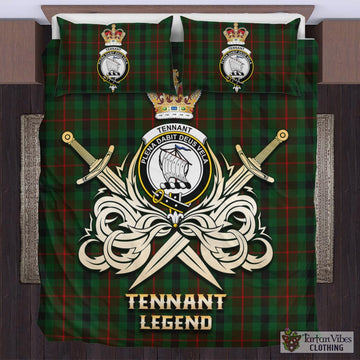 Tartan Vibes Clothing Tennant Tartan Bedding Set with Clan Crest and the Golden Sword of Courageous Legacy