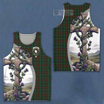 Tartan Vibes Clothing Tennant Tartan Men's Tank Top with Family Crest and St. Andrew's Cross Accented by Thistle Vines