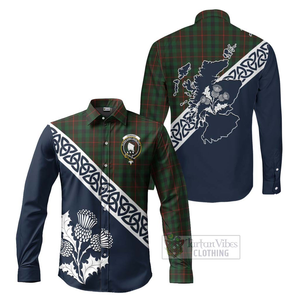 Tennant Tartan Long Sleeve Button Shirt Featuring Thistle and Scotland Map Men's Shirt S - Tartan Vibes Clothing