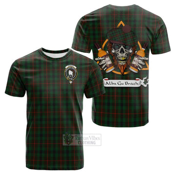 Tartan Vibes Clothing Tennant Tartan Cotton T-shirt with Family Crest and Bearded Skull Holding Bottles of Whiskey