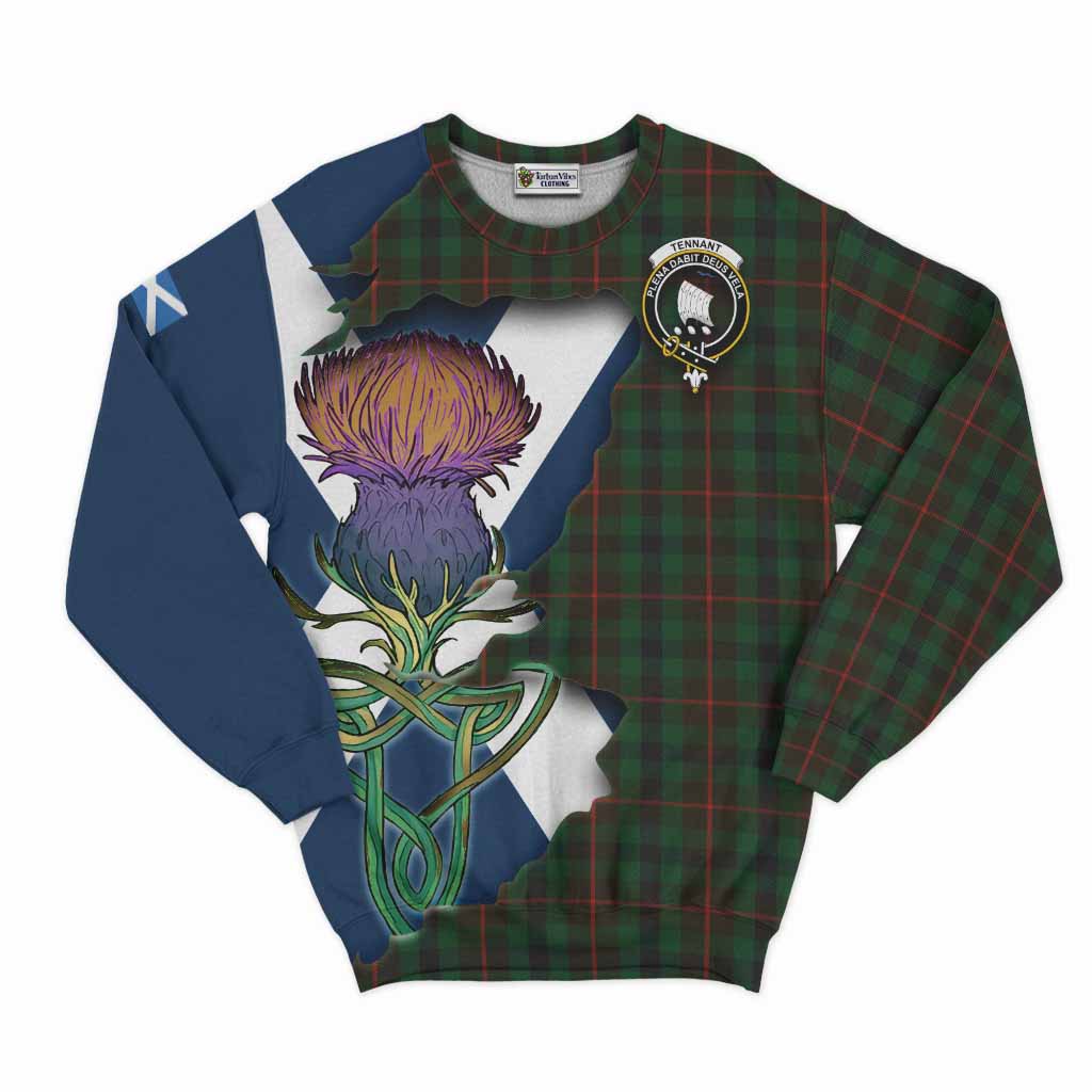 Tartan Vibes Clothing Tennant Tartan Family Crest Sweatshirt Scottish Thistle Celtic Inspired