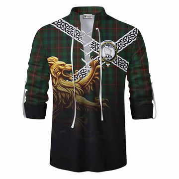Tartan Vibes Clothing Tennant Crest Tartan Ghillie Kilt Shirt with Golden Lion Emblem Celtic Style