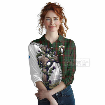 Tartan Vibes Clothing Tennant Tartan Women's Casual Shirt with Family Crest and St. Andrew's Cross Accented by Thistle Vines
