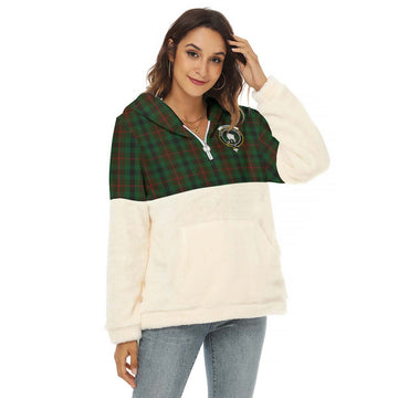 Tennant Tartan Half Style Women's Borg Fleece Hoodie with Half Zip with Family Crest Female - Tartan Vibes Clothing