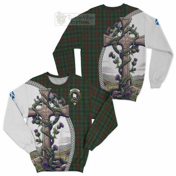 Tartan Vibes Clothing Tennant Tartan Sweatshirt with Family Crest and St. Andrew's Cross Accented by Thistle Vines