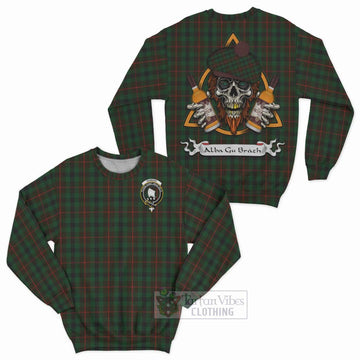 Tennant Tartan Sweatshirt with Family Crest and Bearded Skull Holding Bottles of Whiskey Unisex - Tartan Vibes Clothing