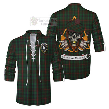 Tennant Tartan Ghillie Kilt Shirt with Family Crest and Bearded Skull Holding Bottles of Whiskey Men - Tartan Vibes Clothing