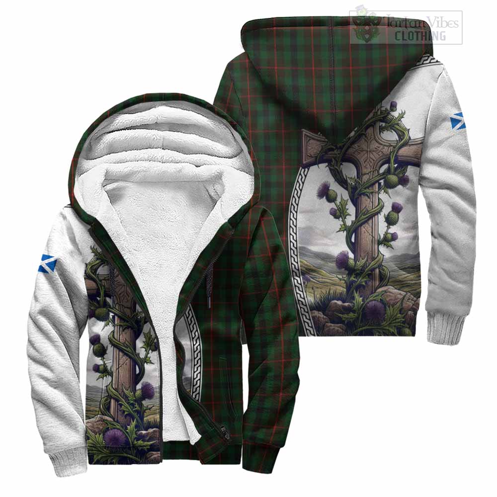 Tartan Vibes Clothing Tennant Tartan Sherpa Hoodie with Family Crest and St. Andrew's Cross Accented by Thistle Vines