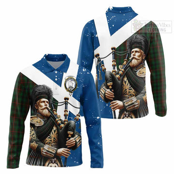 Tennant Tartan Long Sleeve Polo Shirt with Family Crest Scottish Bagpiper Vibes Unisex - Tartan Vibes Clothing