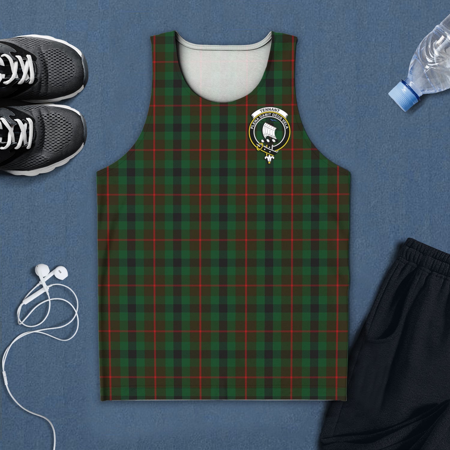 Tennant Tartan Mens Tank Top with Family Crest 5XL - Tartan Vibes Clothing
