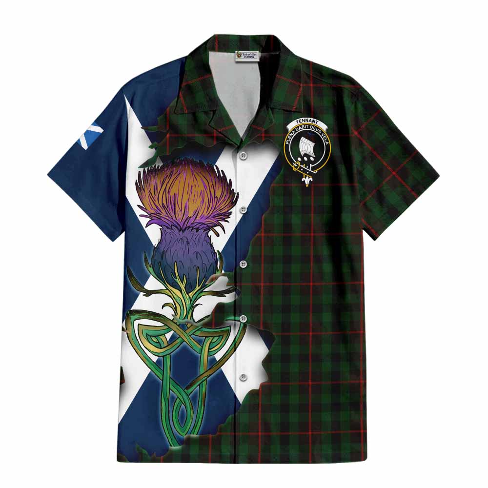 Tartan Vibes Clothing Tennant Tartan Family Crest Short Sleeve Button Shirt Scottish Thistle Celtic Inspired