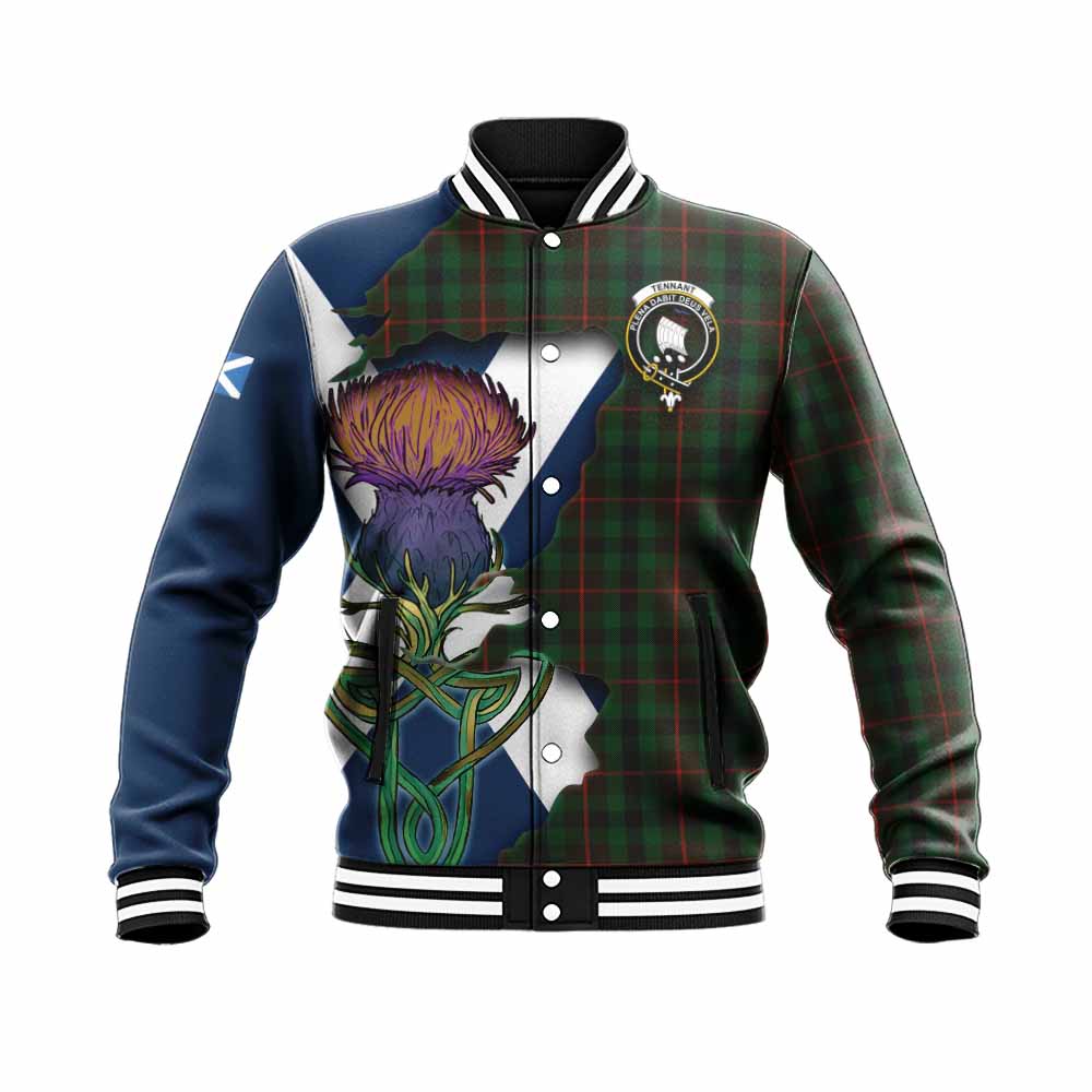 Tartan Vibes Clothing Tennant Tartan Family Crest Baseball Jacket Scottish Thistle Celtic Inspired