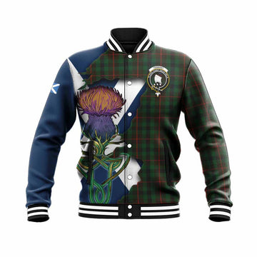Tartan Vibes Clothing Tennant Tartan Family Crest Baseball Jacket Scottish Thistle Celtic Inspired