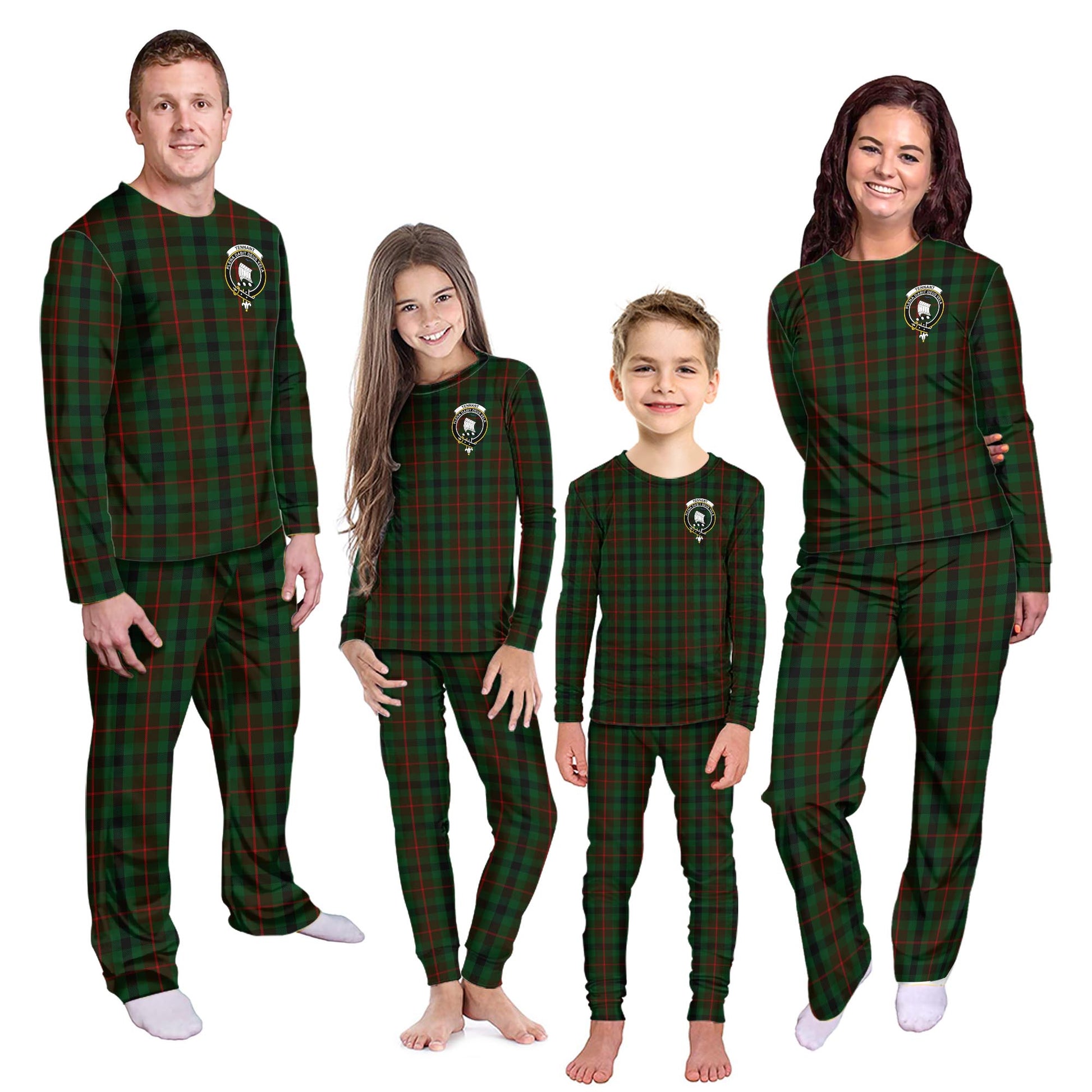 Tennant Tartan Pajamas Family Set with Family Crest - Tartanvibesclothing