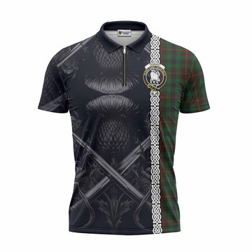 Tennant Tartan Zipper Polo Shirt with Family Crest Cross Sword Thistle Celtic Vibes Unisex - Tartan Vibes Clothing