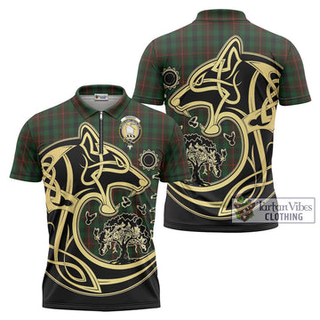 Tennant Tartan Zipper Polo Shirt with Family Crest Celtic Wolf Style Unisex - Tartan Vibes Clothing