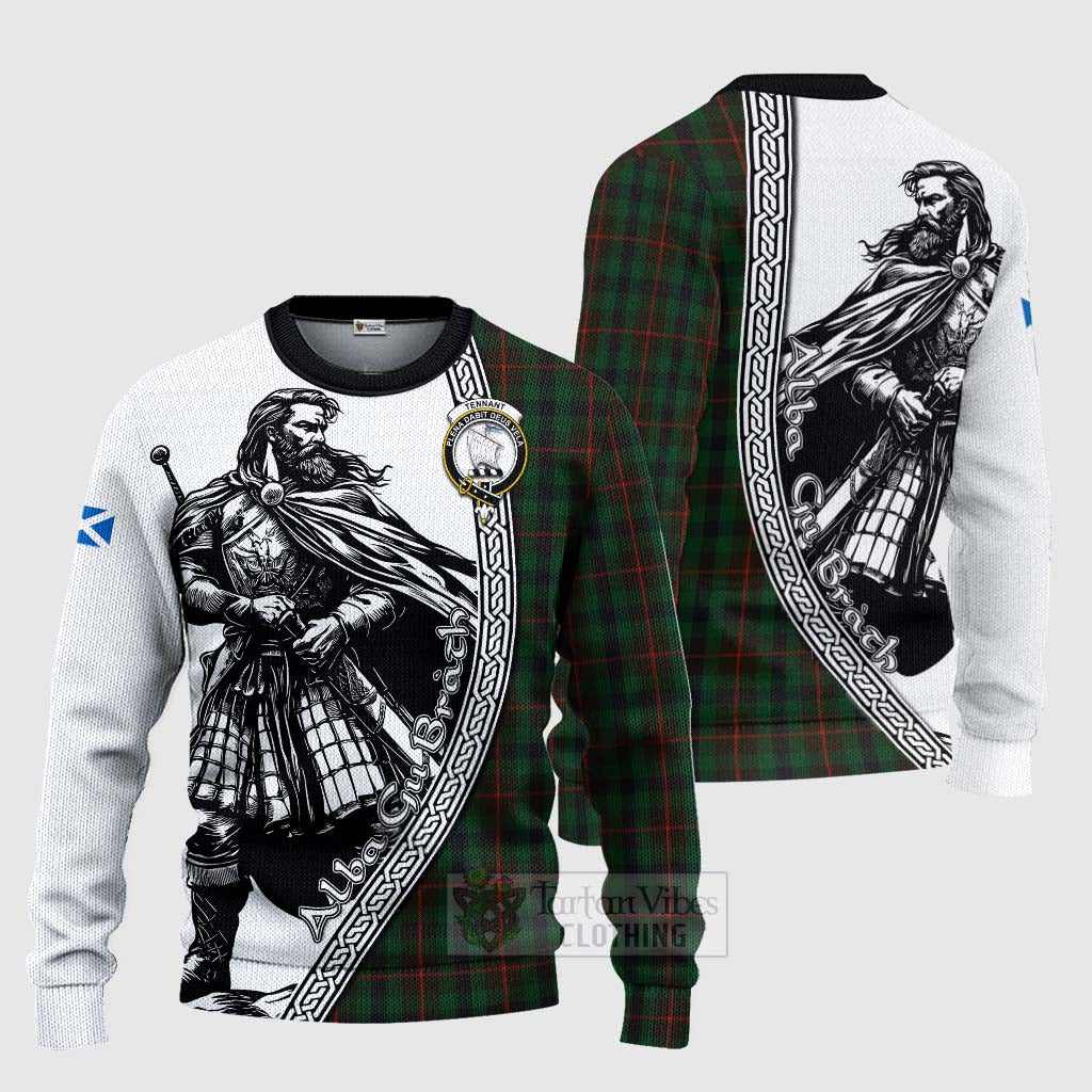 Tennant Tartan Clan Crest Knitted Sweater with Highlander Warrior Celtic Style Unisex - Tartan Vibes Clothing