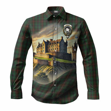 Tartan Vibes Clothing Tennant Tartan Family Crest Long Sleeve Button Shirt with Scottish Ancient Castle Style