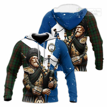 Tennant Tartan Knitted Hoodie with Family Crest Scottish Bagpiper Vibes Unisex Knitted Pullover Hoodie - Tartan Vibes Clothing