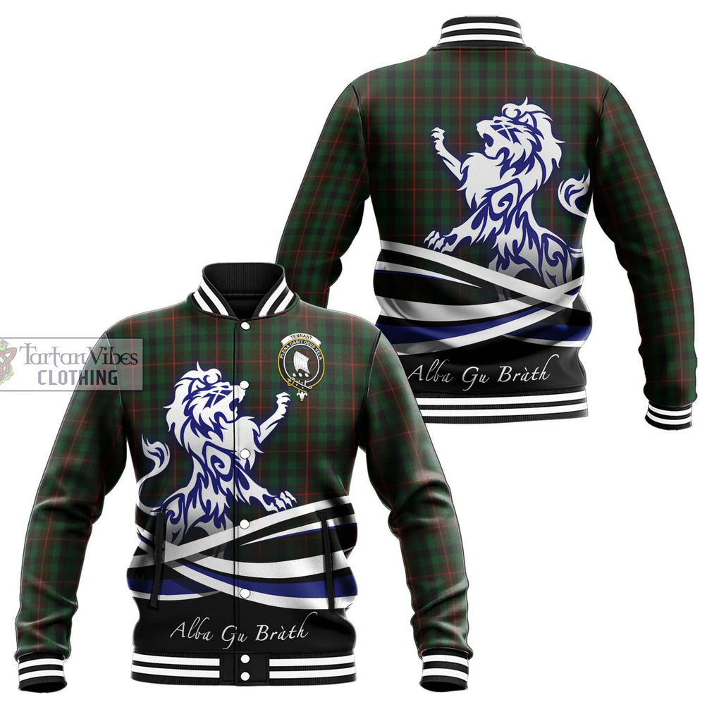 Tennant Tartan Baseball Jacket with Alba Gu Brath Regal Lion Emblem Unisex - Tartan Vibes Clothing