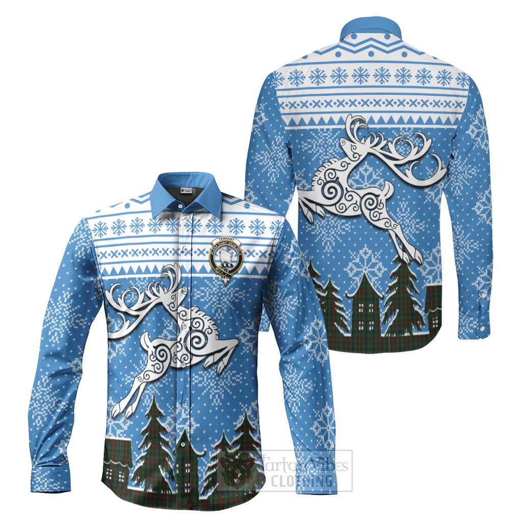 Tennant Clan Christmas Long Sleeve Button Shirt Celtic Reindeer Style Men's Shirt S - Tartan Vibes Clothing