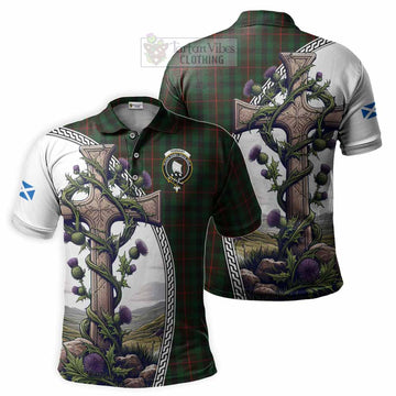 Tartan Vibes Clothing Tennant Tartan Polo Shirt with Family Crest and St. Andrew's Cross Accented by Thistle Vines