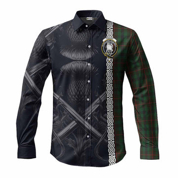 Tartan Vibes Clothing Tennant Tartan Long Sleeve Button Shirt with Family Crest Cross Sword Thistle Celtic Vibes