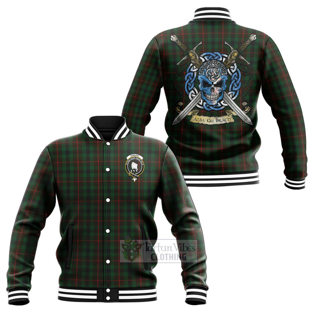 Tennant Tartan Baseball Jacket with Family Crest Celtic Skull Style Unisex - Tartan Vibes Clothing