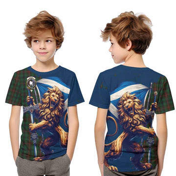 Tennant Tartan Family Crest Kid T-Shirt with Scottish Majestic Lion Youth XL Size14 - Tartan Vibes Clothing