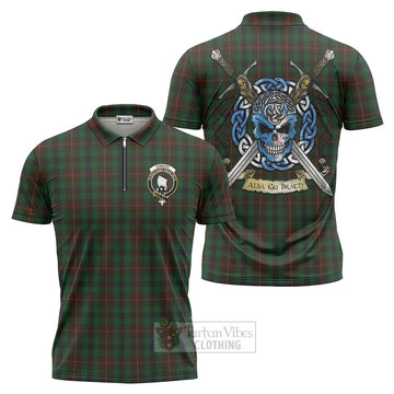 Tennant Tartan Zipper Polo Shirt with Family Crest Celtic Skull Style Unisex - Tartan Vibes Clothing