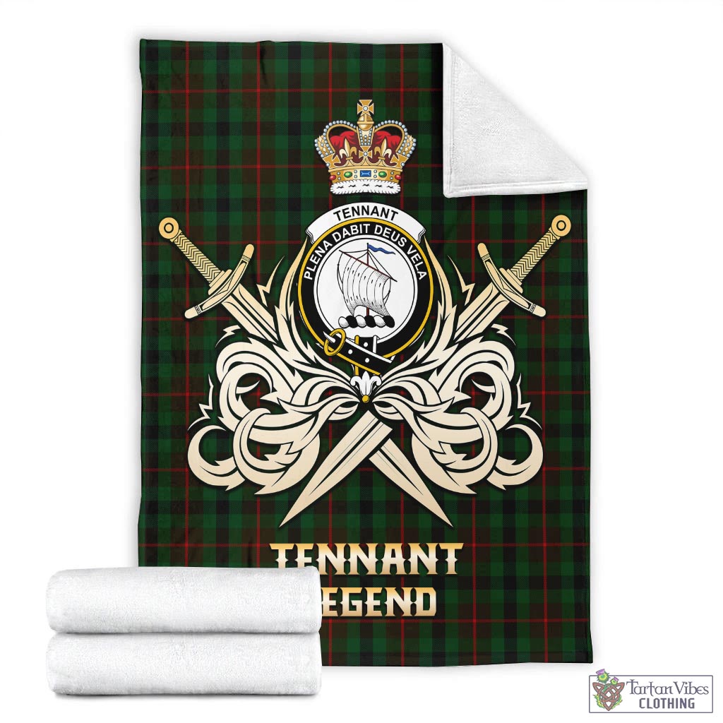Tartan Vibes Clothing Tennant Tartan Blanket with Clan Crest and the Golden Sword of Courageous Legacy