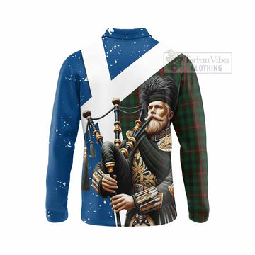 Tennant Tartan Long Sleeve Polo Shirt with Family Crest Scottish Bagpiper Vibes - Tartan Vibes Clothing