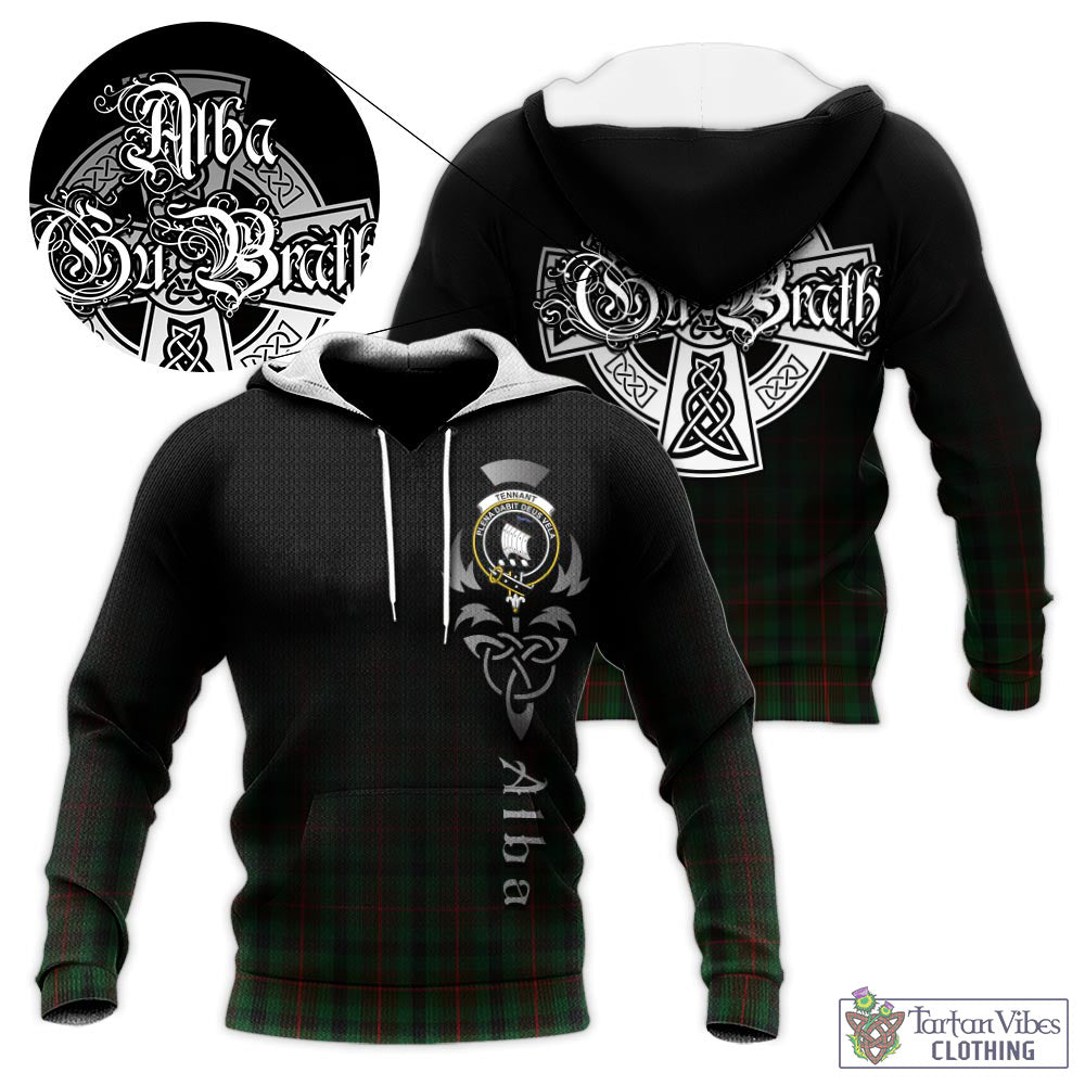 Tartan Vibes Clothing Tennant Tartan Knitted Hoodie Featuring Alba Gu Brath Family Crest Celtic Inspired