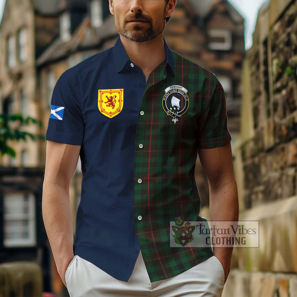 Tennant Tartan Hawaiian Shirt Alba with Scottish Lion Royal Arm Half Style - Tartan Vibes Clothing