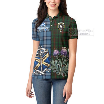 Tennant Tartan Women's Polo Shirt Happy St. Andrew's Day Half Tartan Style - Tartan Vibes Clothing