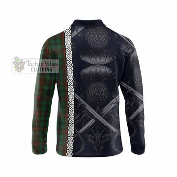 Tennant Tartan Long Sleeve Polo Shirt with Family Crest Cross Sword Thistle Celtic Vibes - Tartan Vibes Clothing