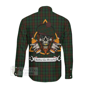 Tennant Tartan Long Sleeve Button Shirt with Family Crest and Bearded Skull Holding Bottles of Whiskey Men's Shirt - Tartan Vibes Clothing