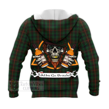 Tennant Tartan Knitted Hoodie with Family Crest and Bearded Skull Holding Bottles of Whiskey - Tartan Vibes Clothing