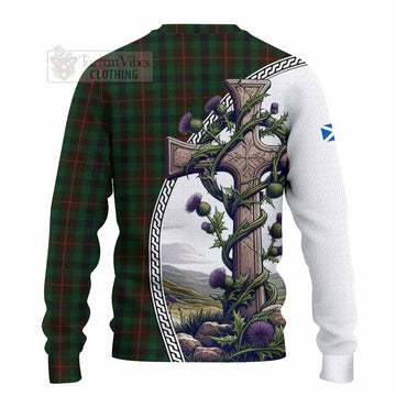 Tartan Vibes Clothing Tennant Tartan Knitted Sweater with Family Crest and St. Andrew's Cross Accented by Thistle Vines