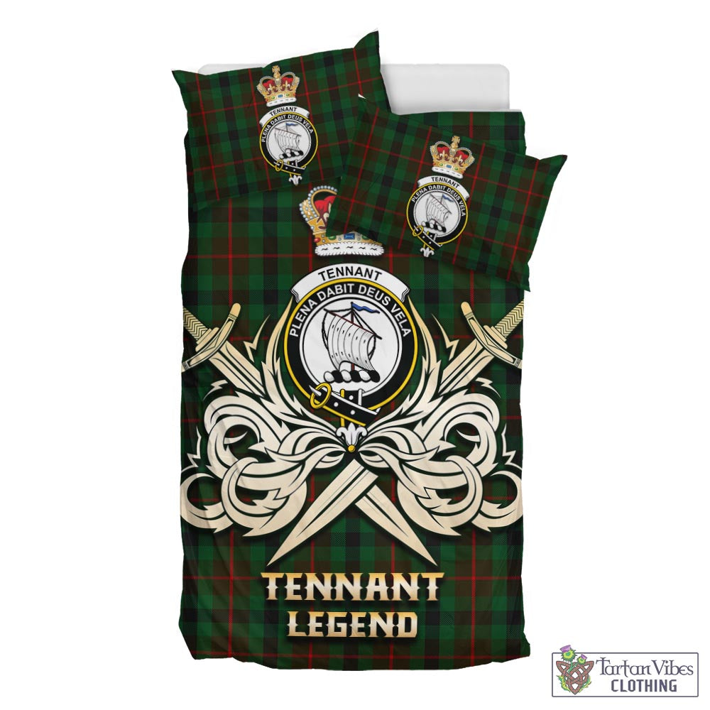 Tartan Vibes Clothing Tennant Tartan Bedding Set with Clan Crest and the Golden Sword of Courageous Legacy