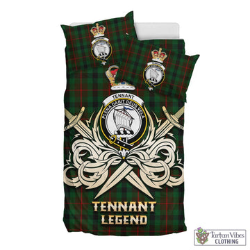 Tartan Vibes Clothing Tennant Tartan Bedding Set with Clan Crest and the Golden Sword of Courageous Legacy