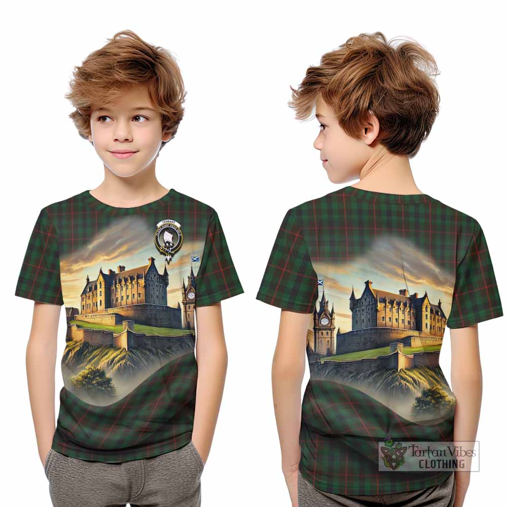 Tennant Tartan Family Crest Kid T-Shirt with Scottish Ancient Castle Style - Tartan Vibes Clothing