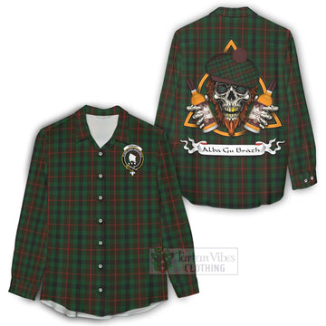 Tennant Tartan Women's Casual Shirt with Family Crest and Bearded Skull Holding Bottles of Whiskey - Tartan Vibes Clothing