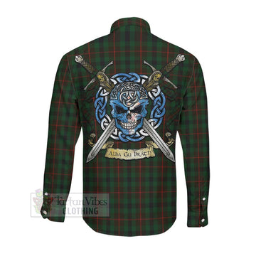 Tennant Tartan Long Sleeve Button Shirt with Family Crest Celtic Skull Style Men's Shirt - Tartan Vibes Clothing