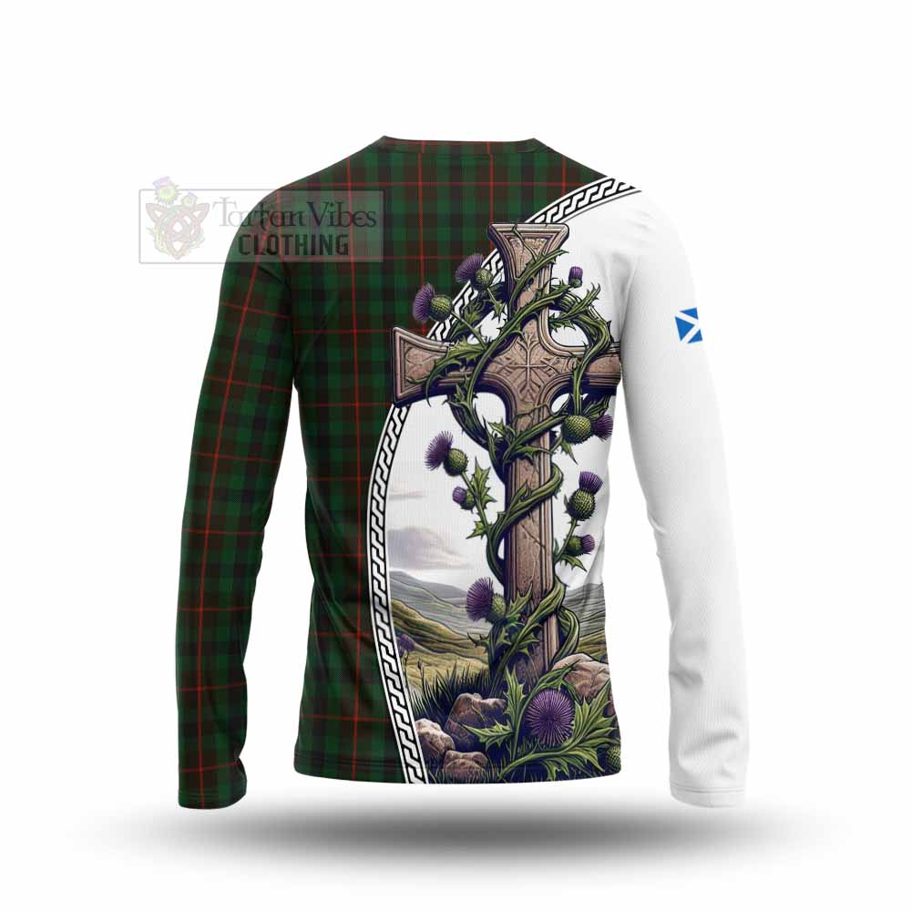 Tartan Vibes Clothing Tennant Tartan Long Sleeve T-Shirt with Family Crest and St. Andrew's Cross Accented by Thistle Vines