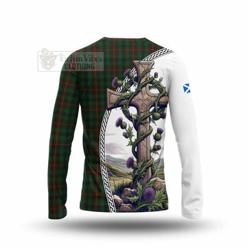 Tartan Vibes Clothing Tennant Tartan Long Sleeve T-Shirt with Family Crest and St. Andrew's Cross Accented by Thistle Vines