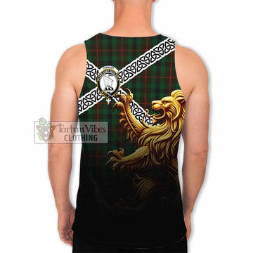 Tennant Crest Tartan Men's Tank Top with Golden Lion Emblem Celtic Style - Tartan Vibes Clothing