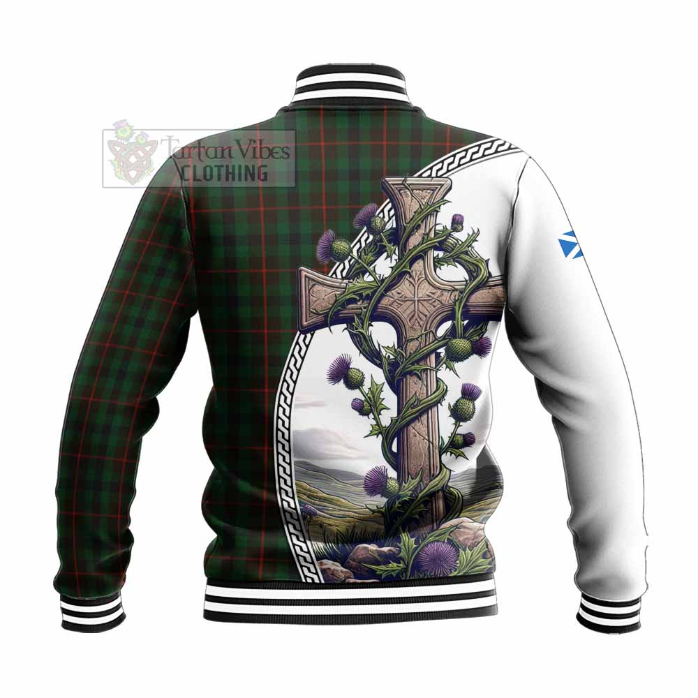 Tartan Vibes Clothing Tennant Tartan Baseball Jacket with Family Crest and St. Andrew's Cross Accented by Thistle Vines