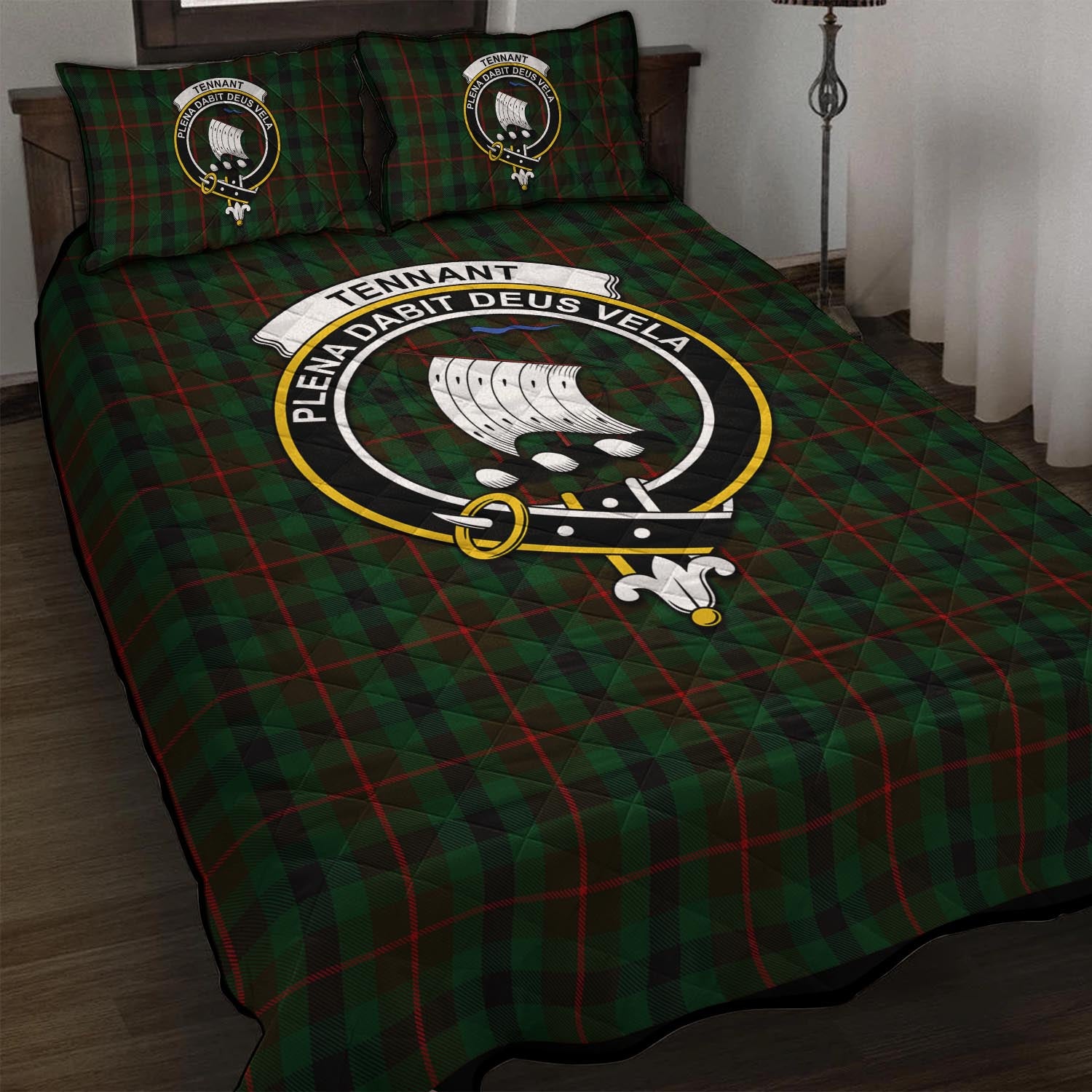 Tennant Tartan Quilt Bed Set with Family Crest - Tartan Vibes Clothing